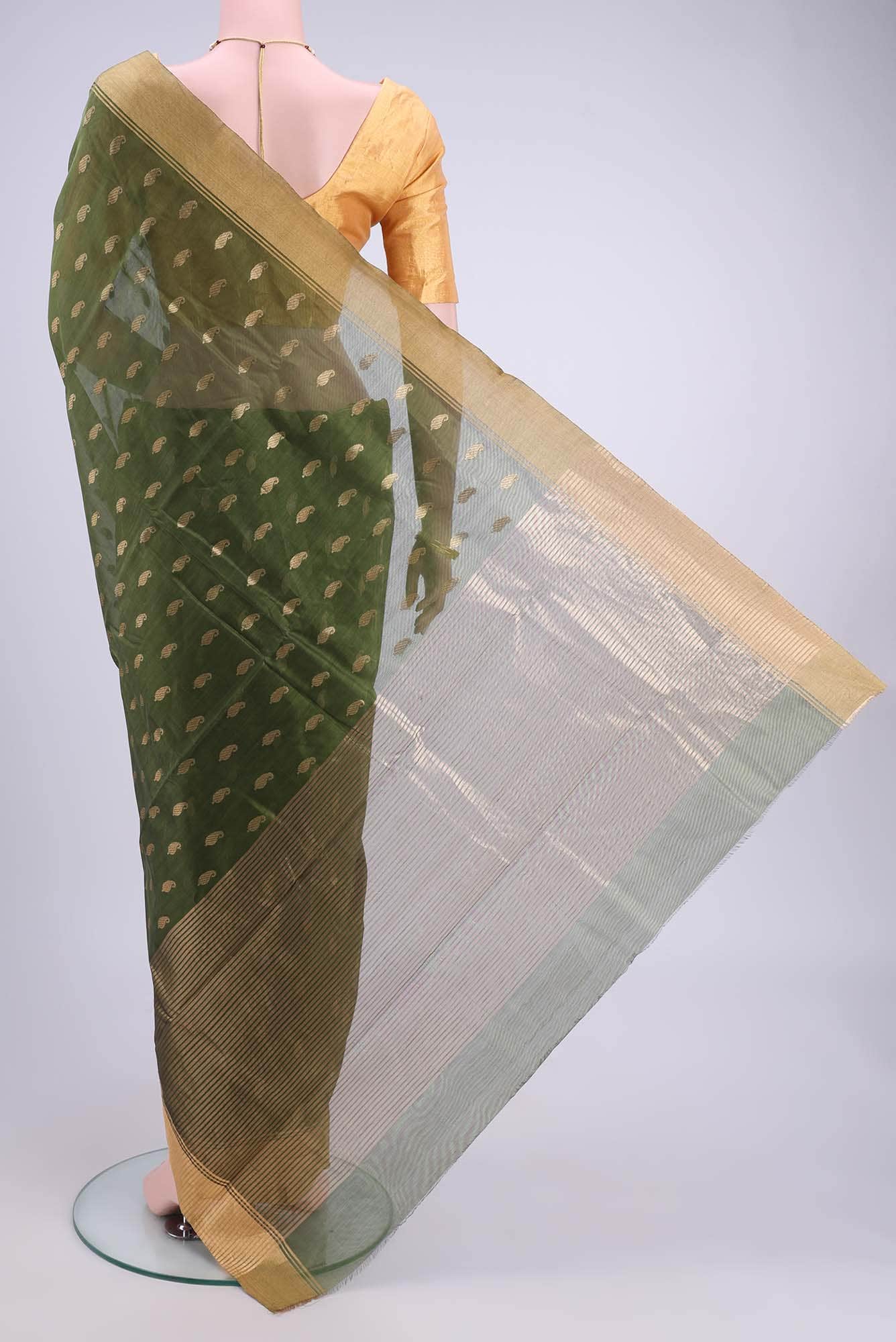 Mehandi Green Chanderi Silk Cotton Saree
