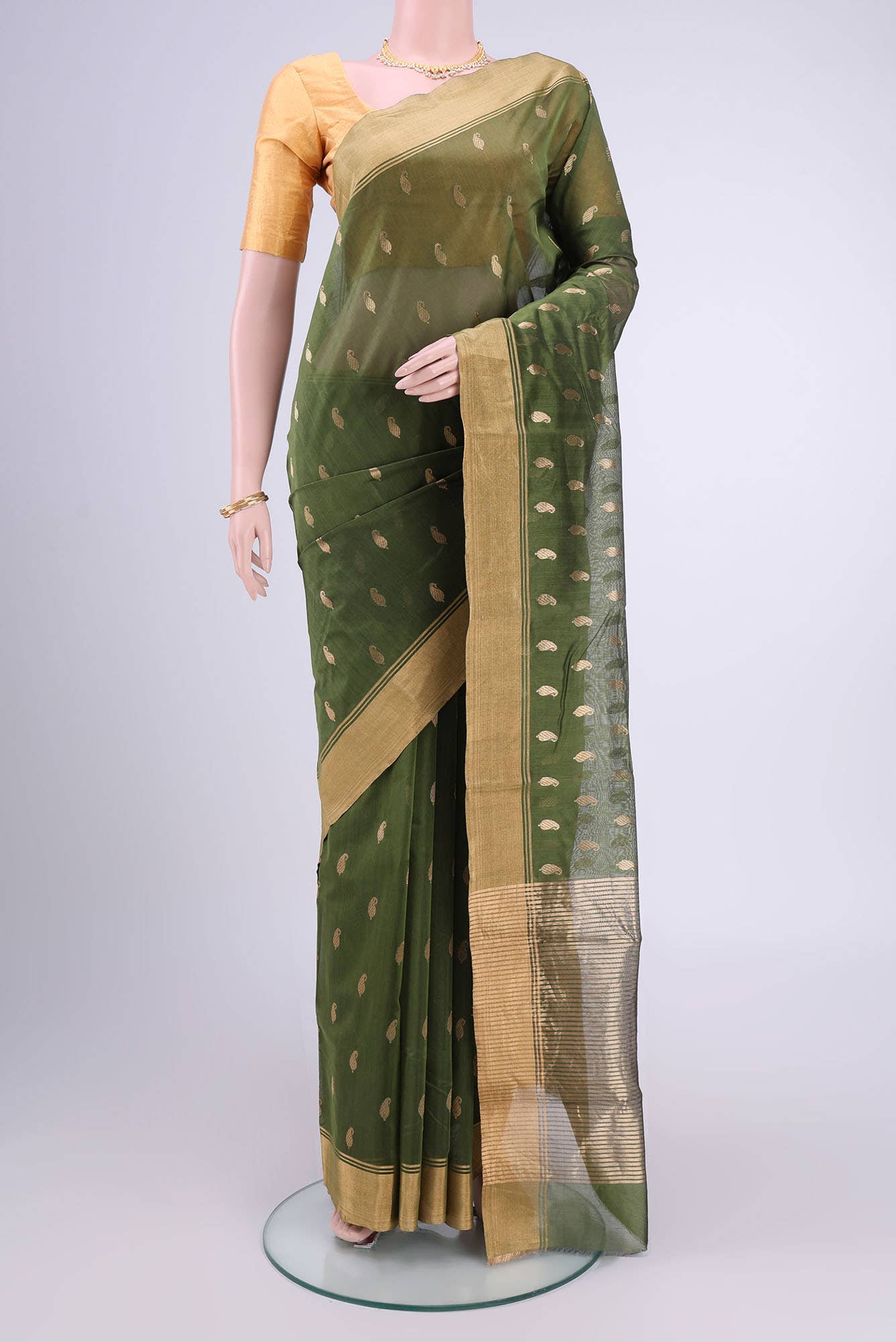 Mehandi Green Chanderi Silk Cotton Saree
