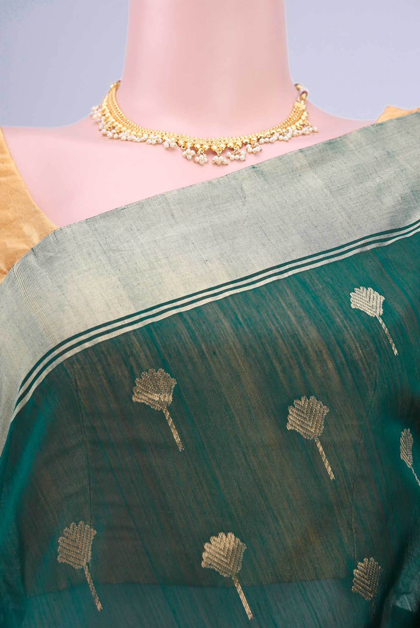 Olive Green Chanderi Silk Cotton Saree
