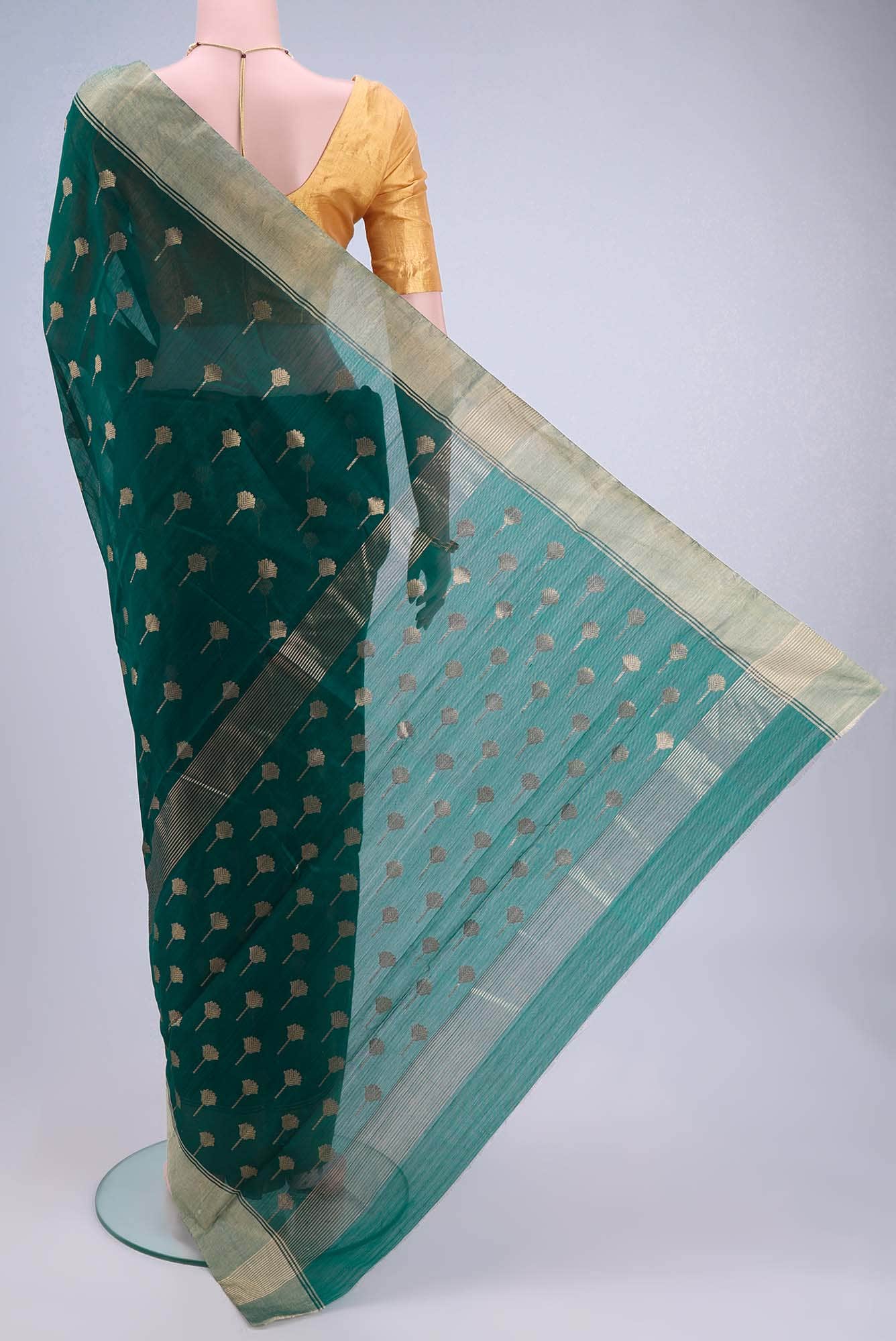 Olive Green Chanderi Silk Cotton Saree
