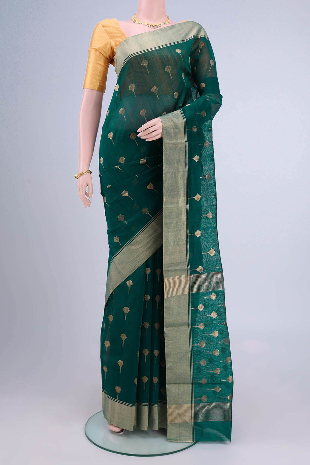 Olive Green Chanderi Silk Cotton Saree