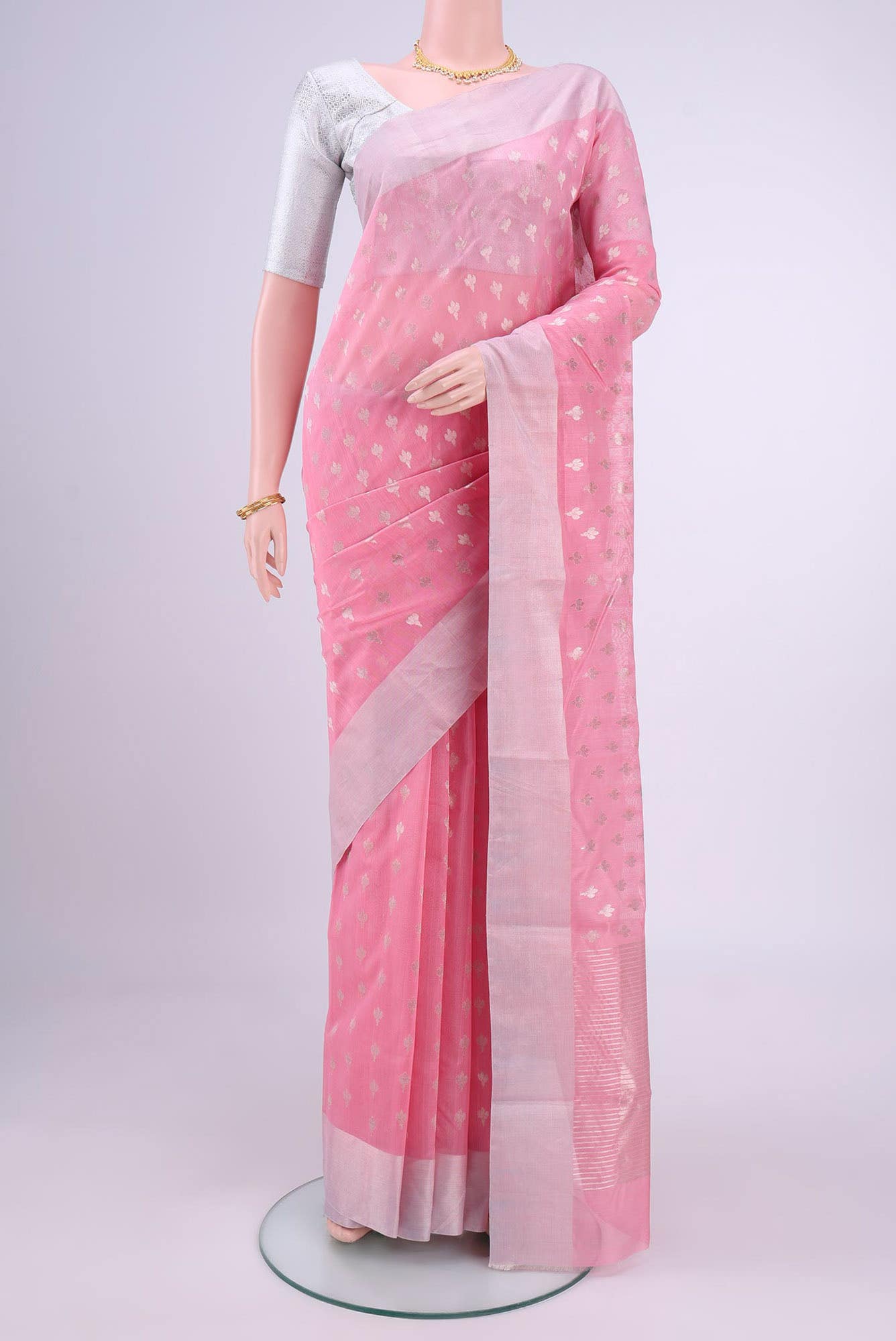Rose pink Chanderi Silk Cotton Saree