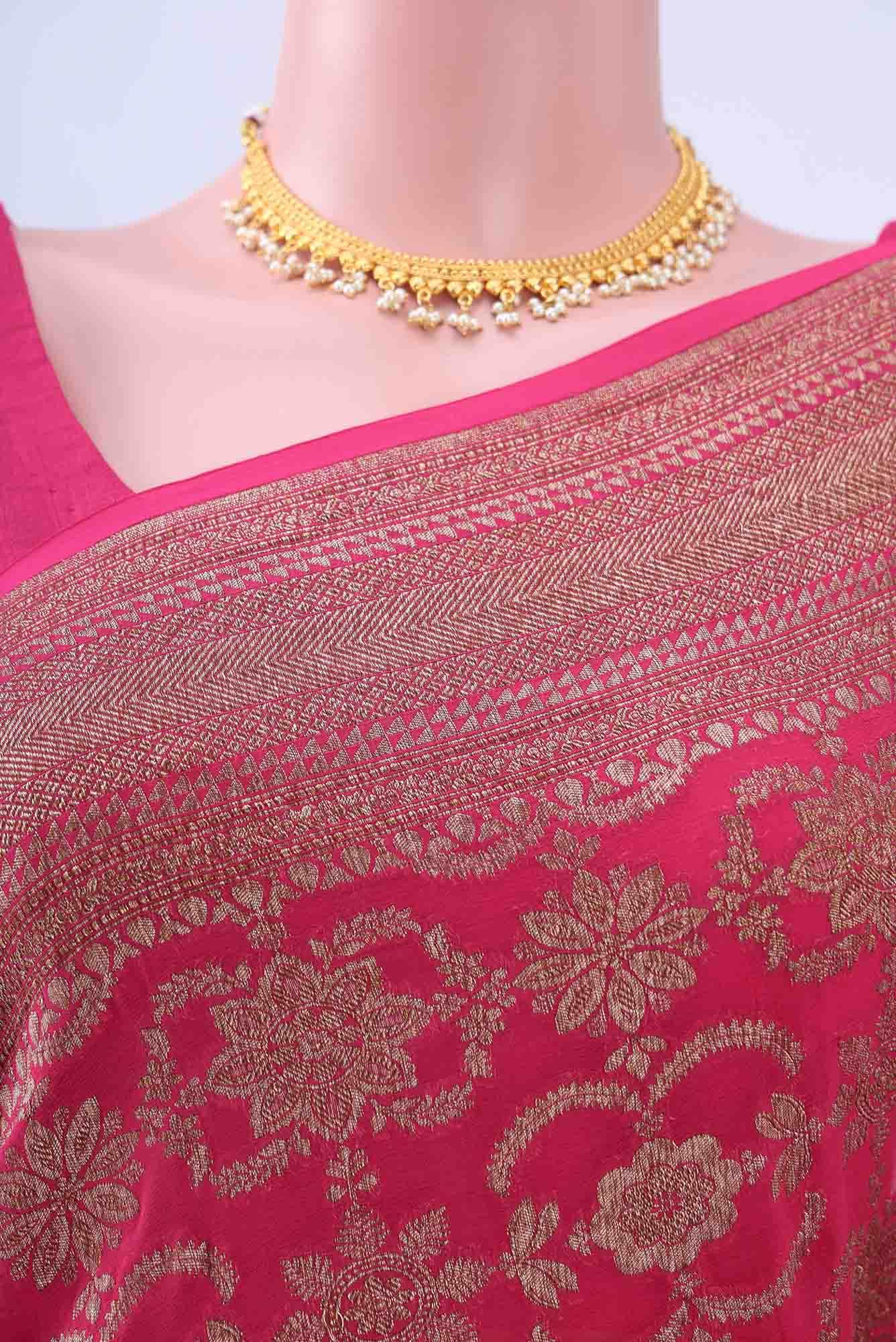Dark Pink Banarasi Georgette Saree