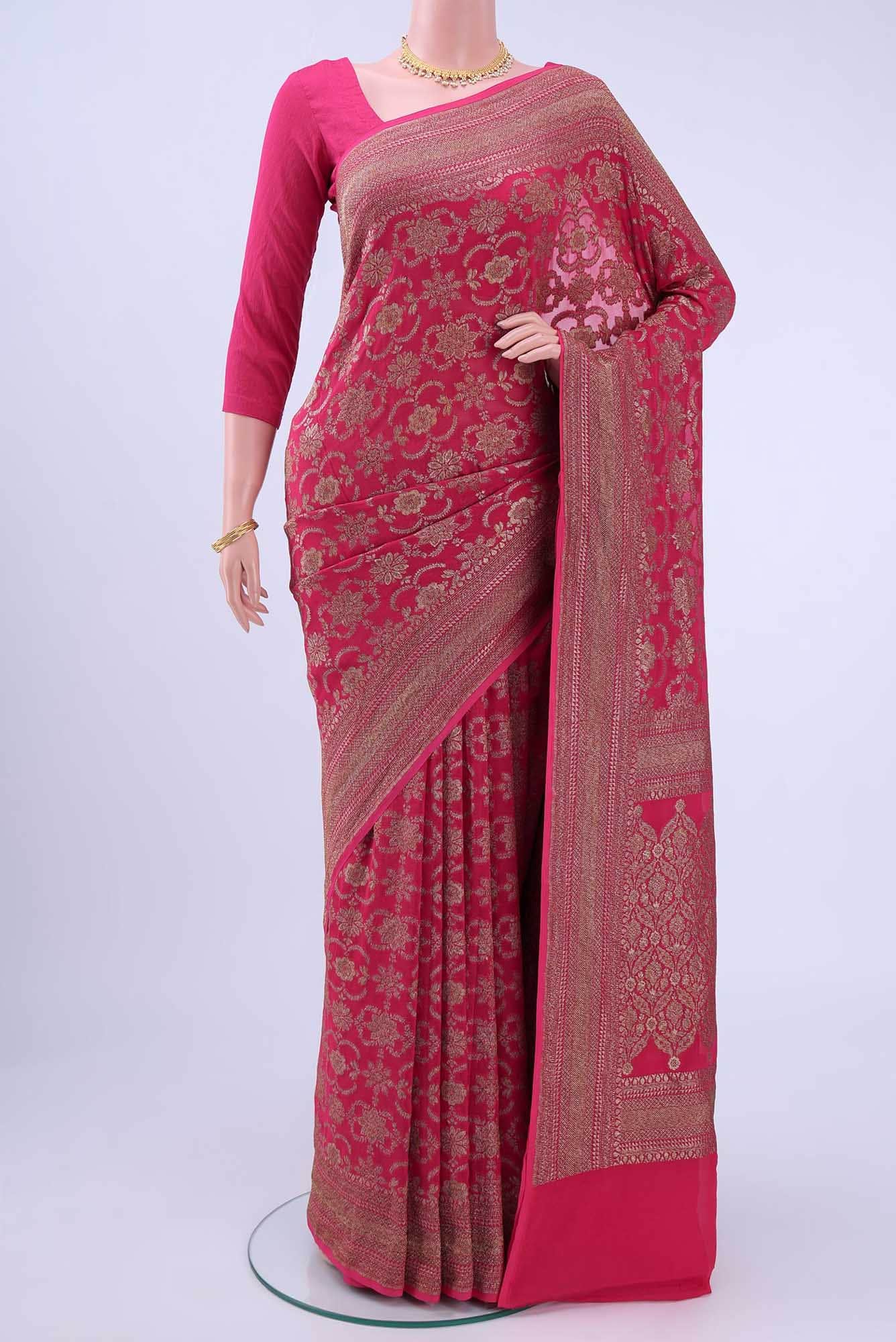 Dark Pink Banarasi Georgette Saree
