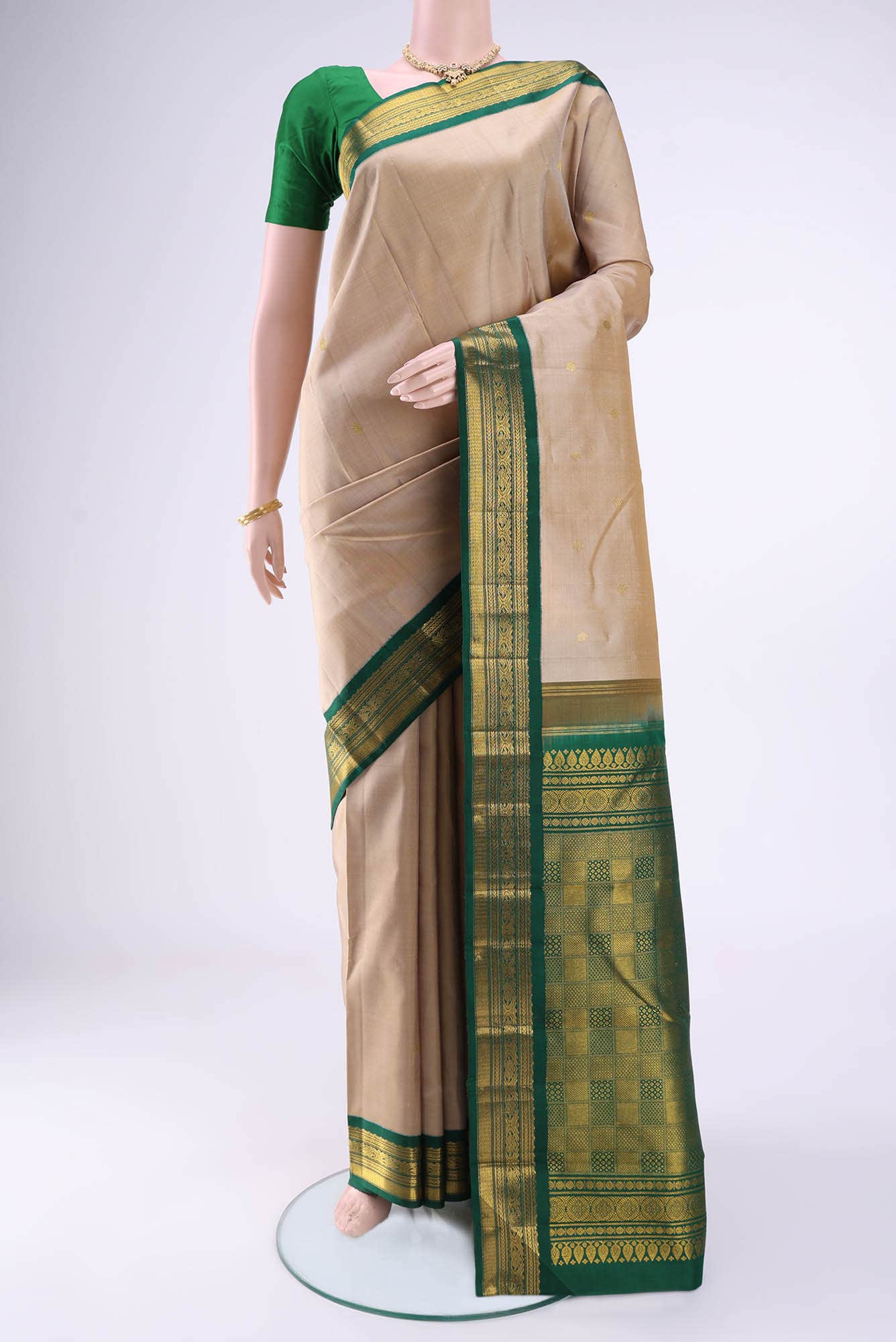 Dark Beige Kanchipuram Silk Saree