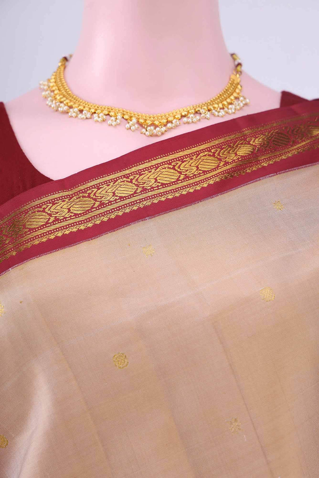 Golden Peach Kanchipuram Silk Saree