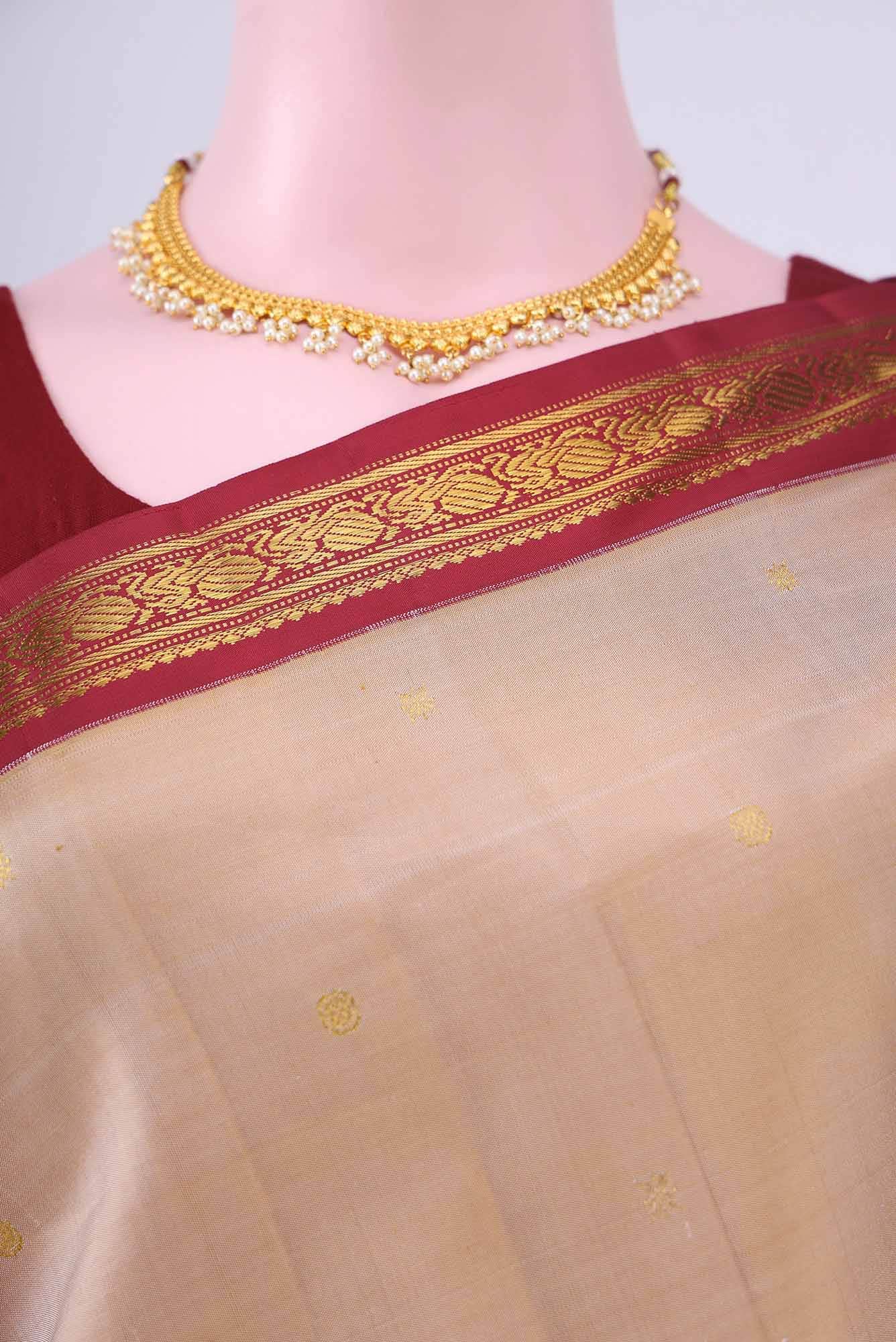 Golden Peach Kanchipuram Silk Saree