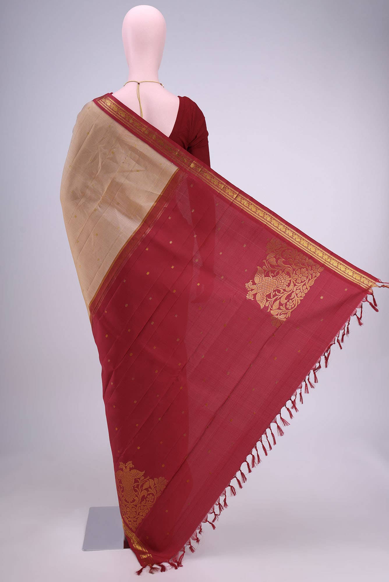 Golden Peach Kanchipuram Silk Saree