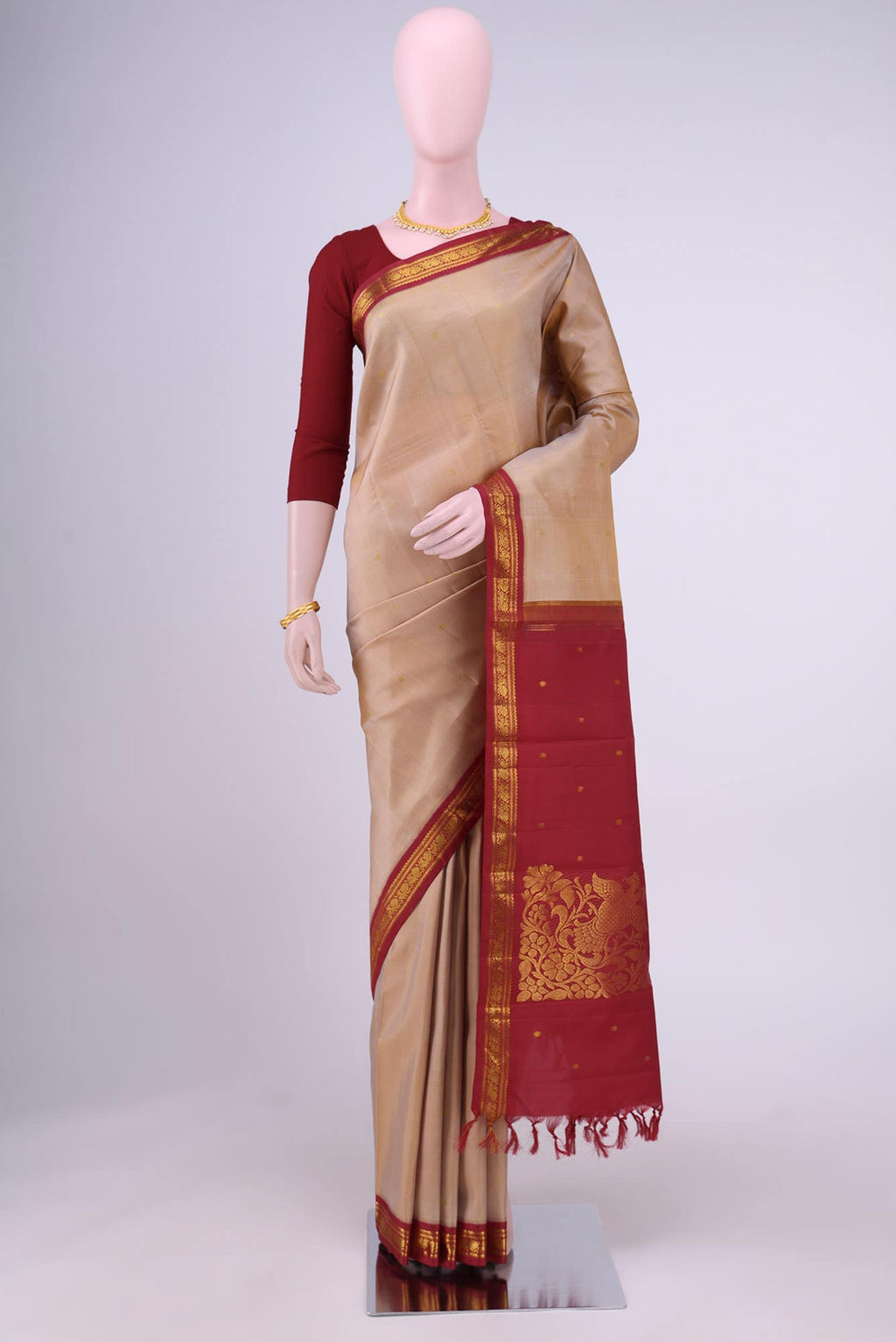 Golden Peach Kanchipuram Silk Saree