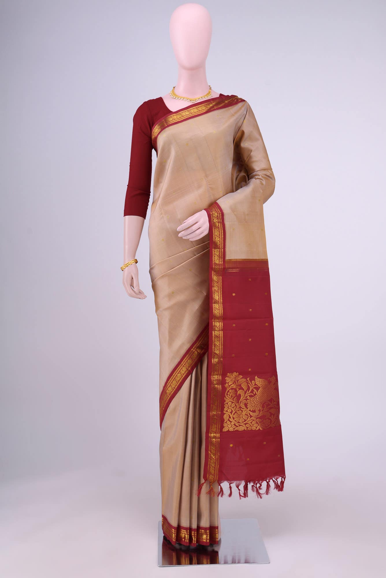 Golden Peach Kanchipuram Silk Saree