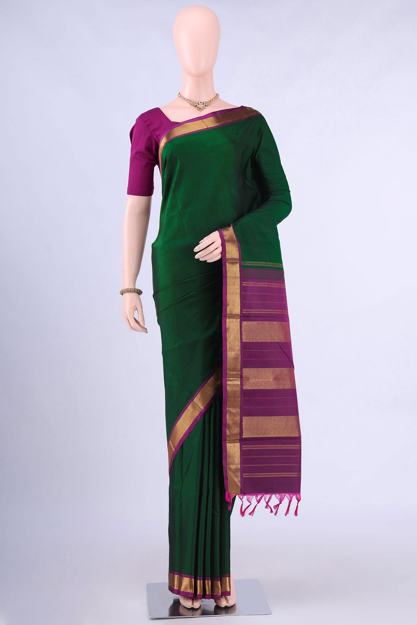 Bottle Green Kanchipuram Saree