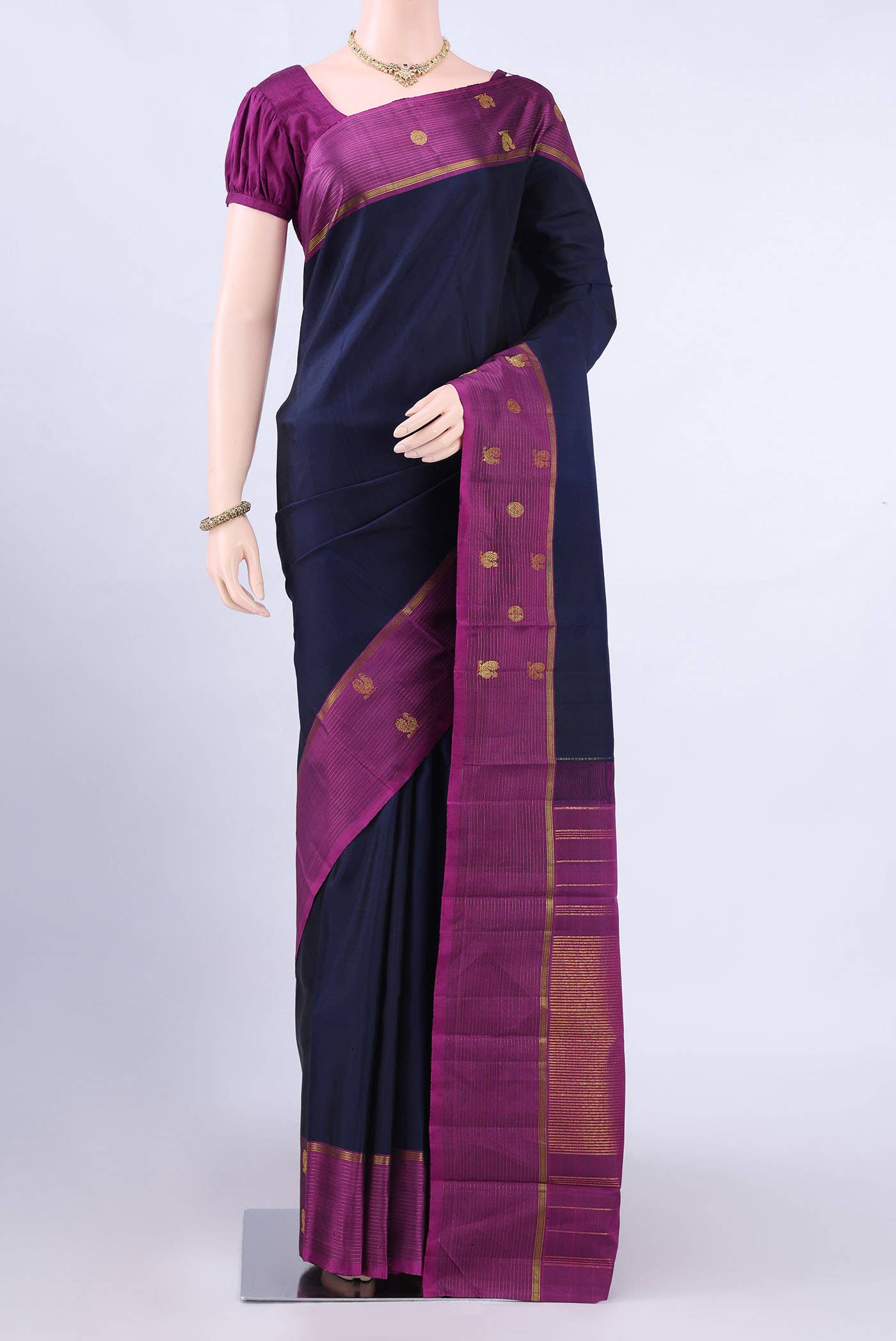 Navy Blue Kanchipuram Silk Saree