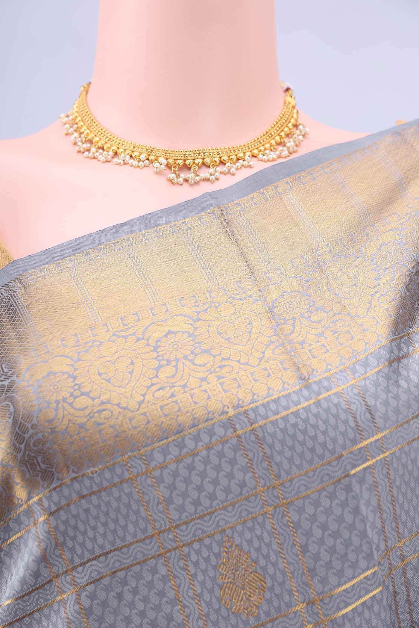 Blue Grey Kanchipuram Saree