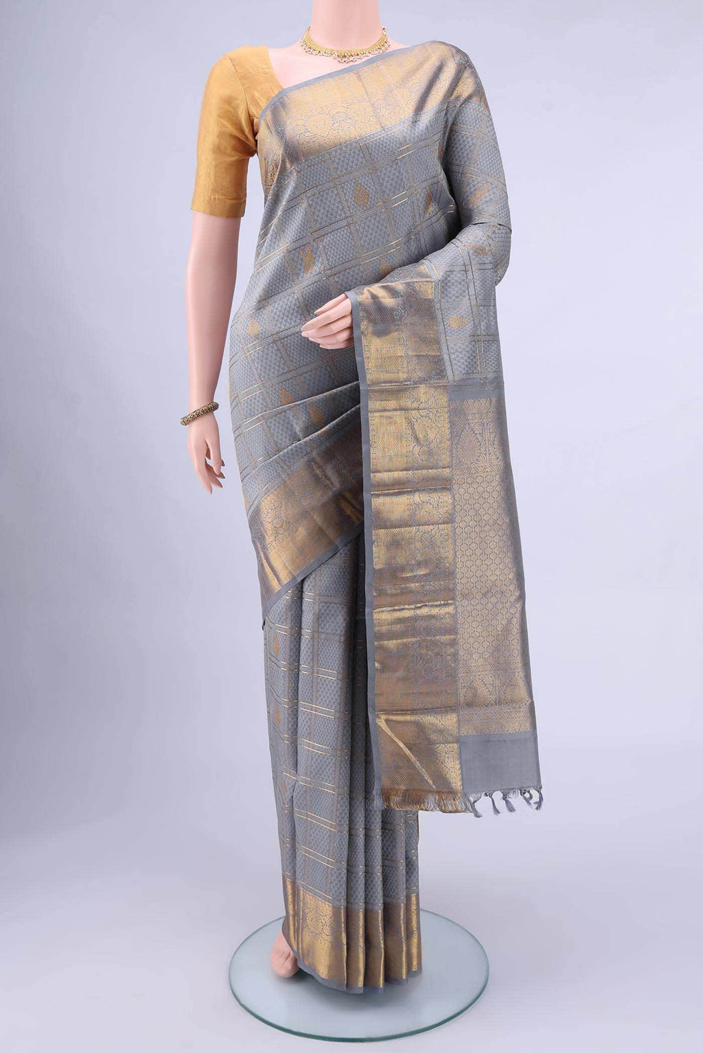 Blue Grey Kanchipuram Saree