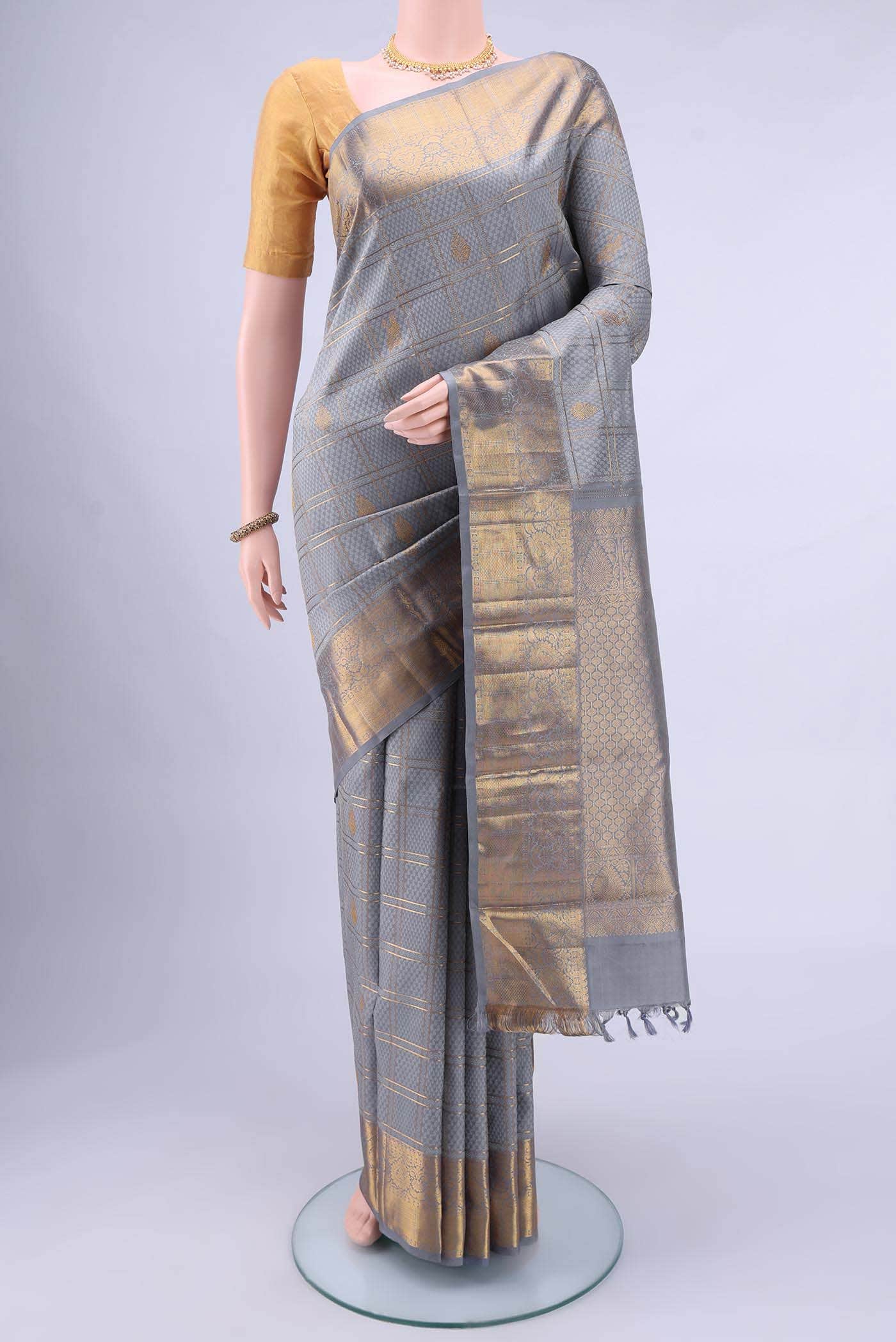 Blue Grey Kanchipuram Saree
