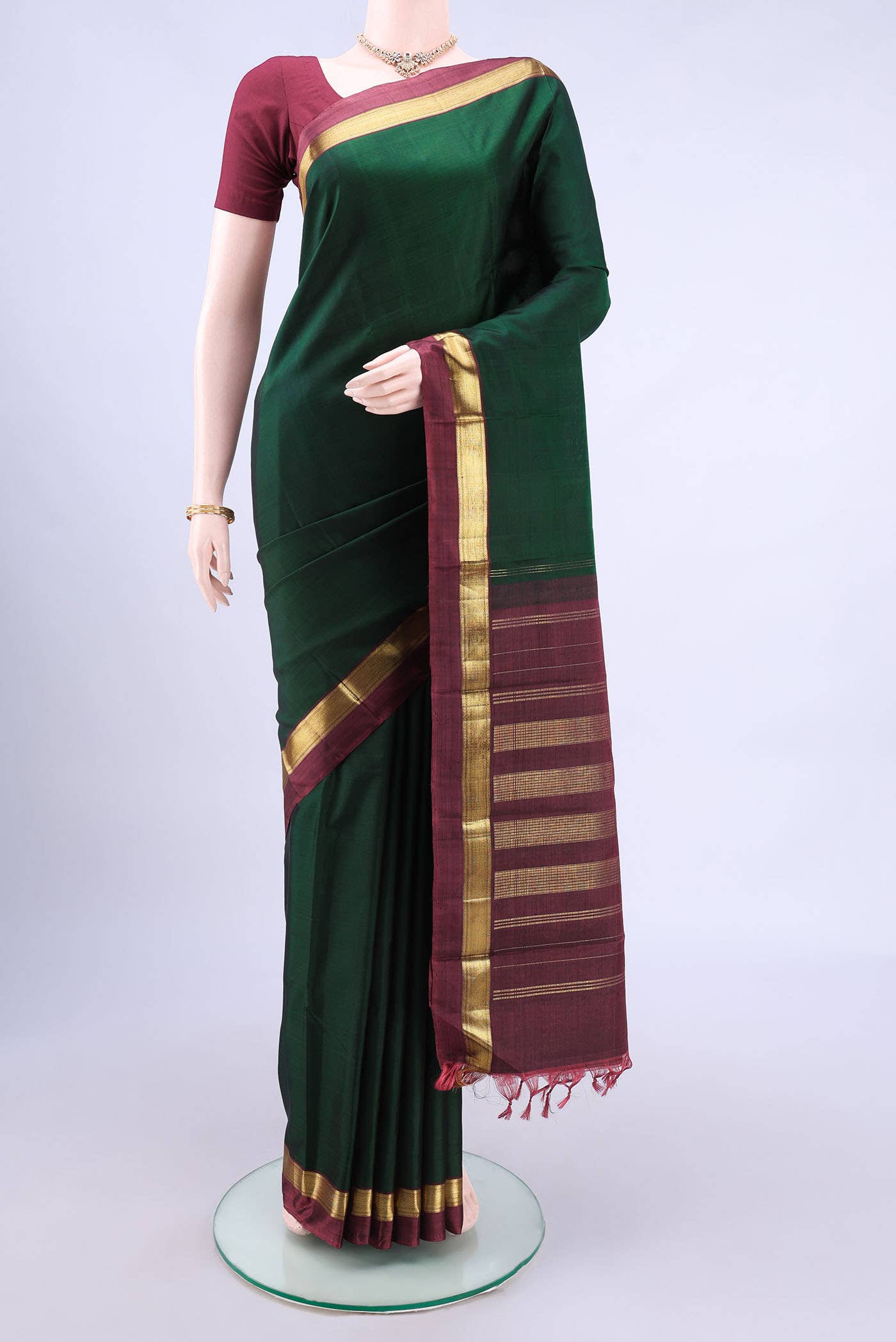 Bottle Green Kanchipuram Silk Saree