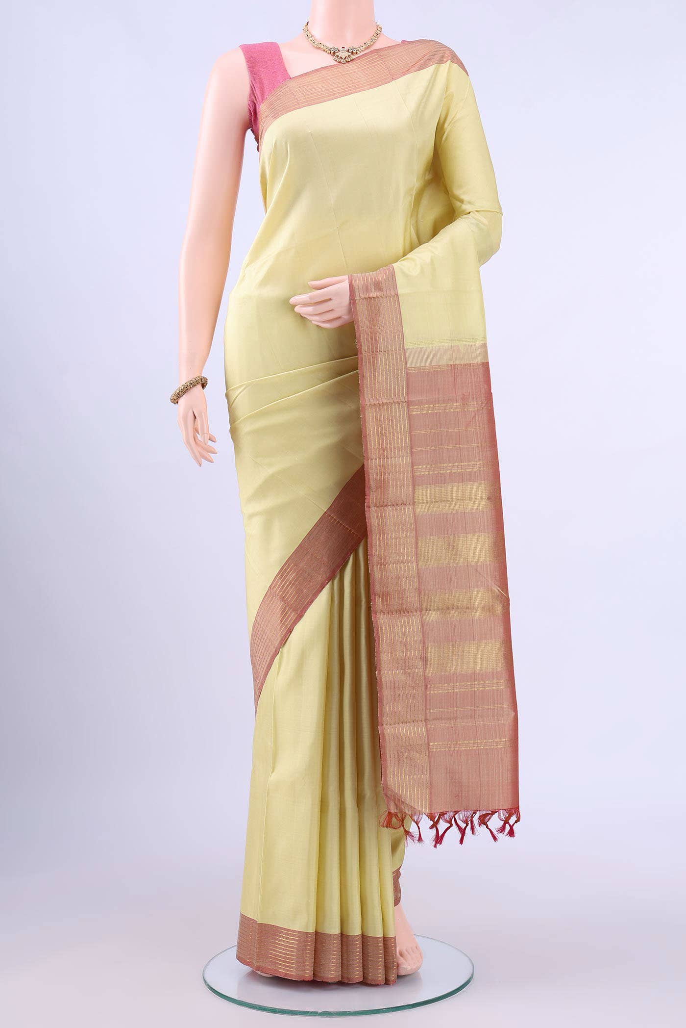 Cream Dual Tone Kanchipuram Silk Saree