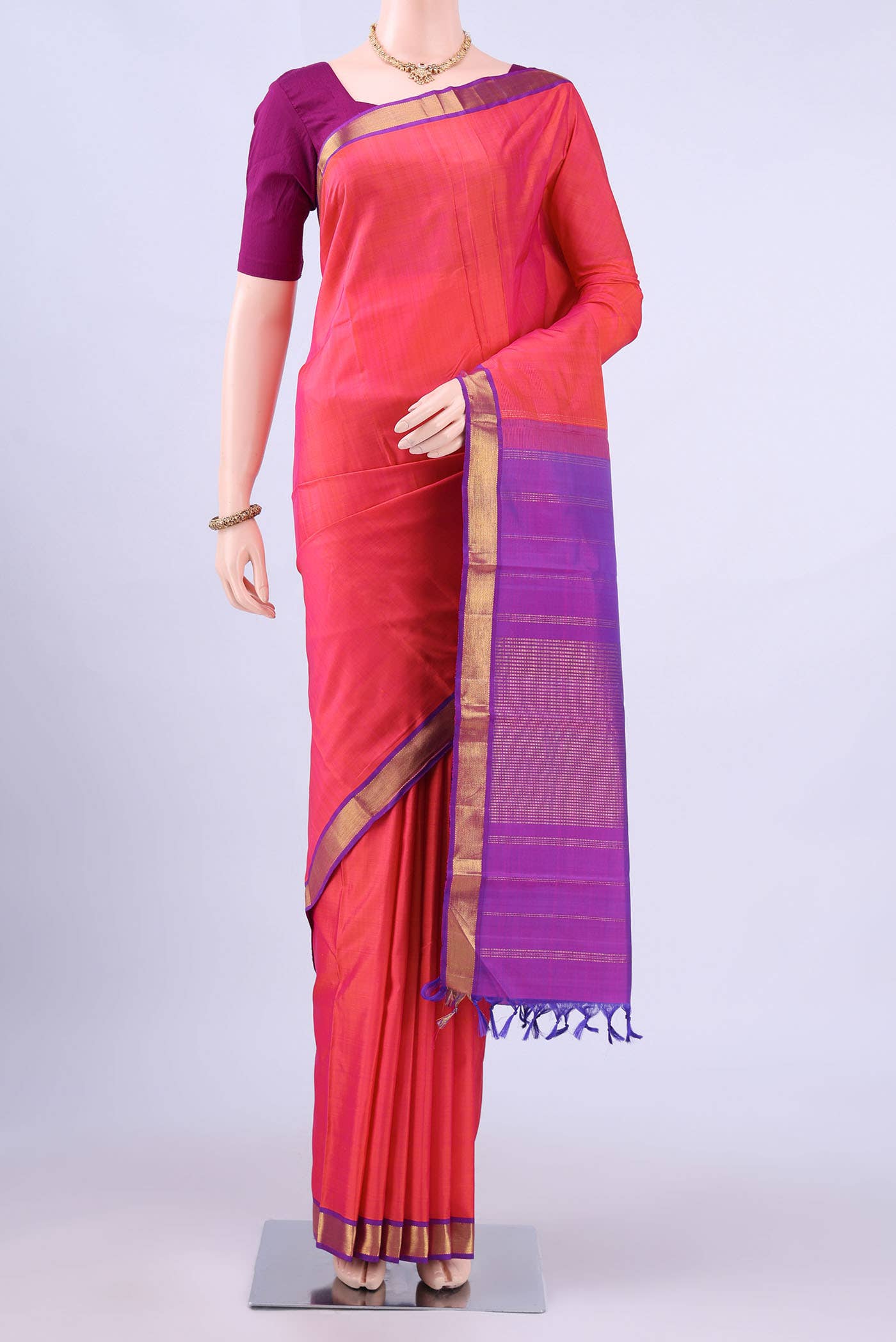 Pink Dual Tone Kanchipuram Silk Saree
