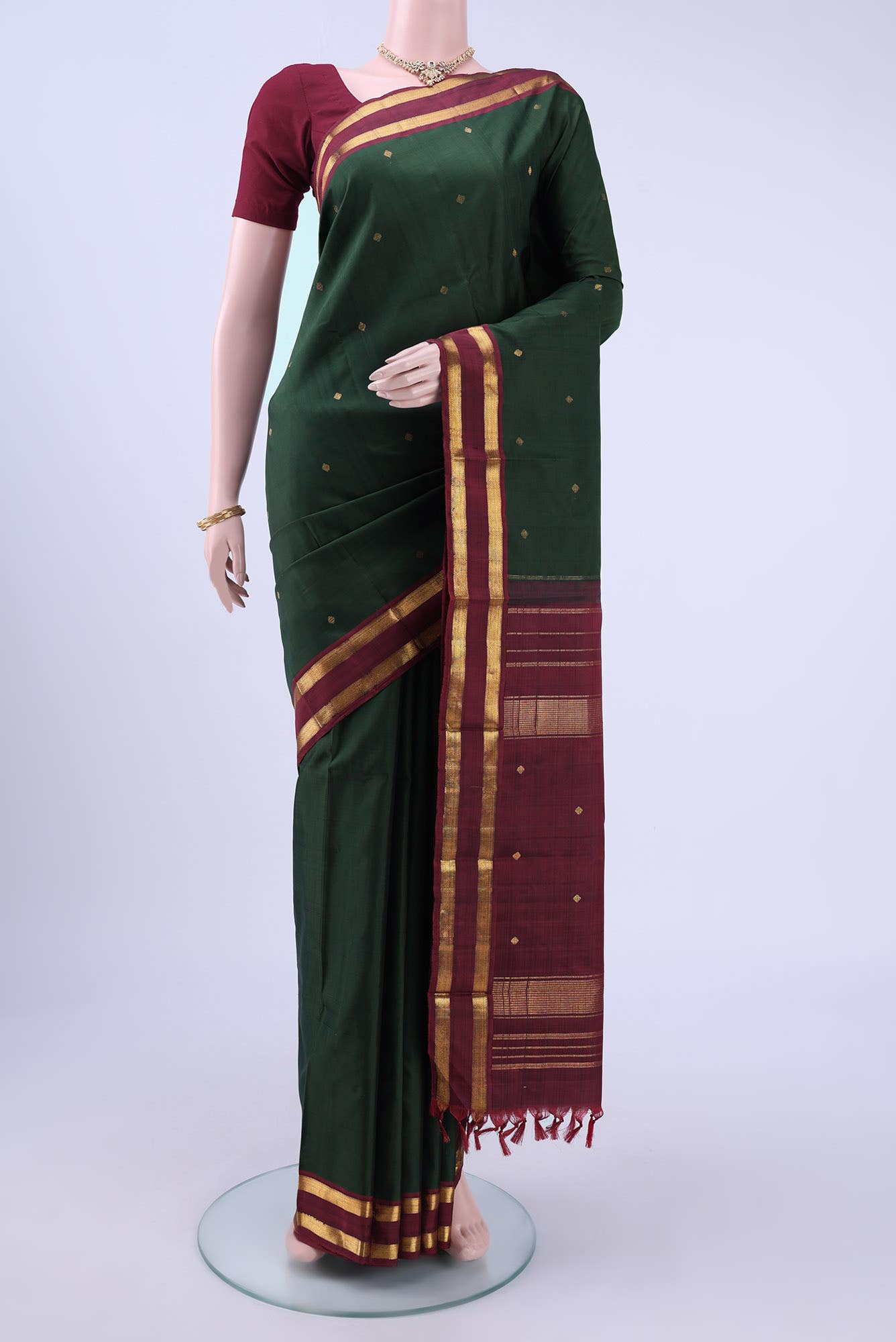 Bottle Green Kanchipuram Saree