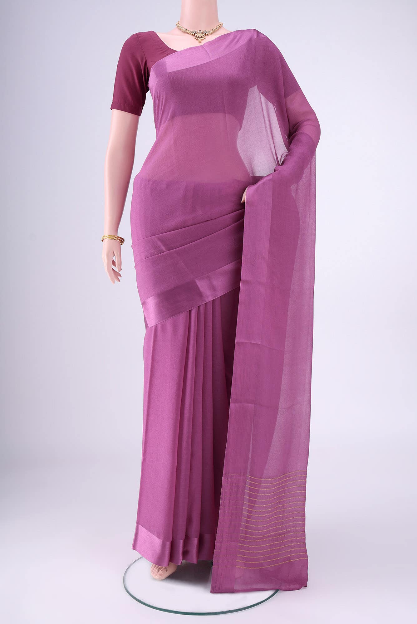 Dark Mauve Dual Tone Mysore Chiffon Saree