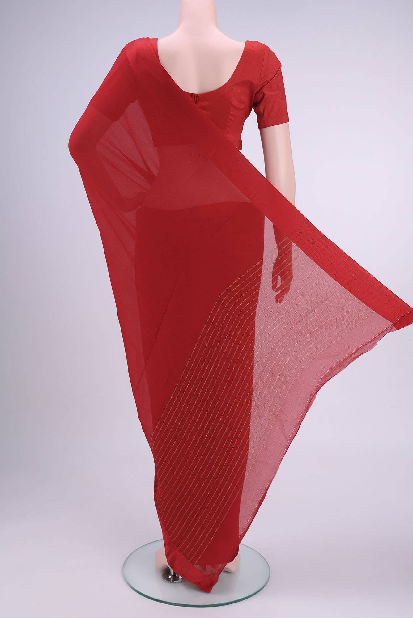 Deep Red Dual Tone Mysore Chiffon Saree