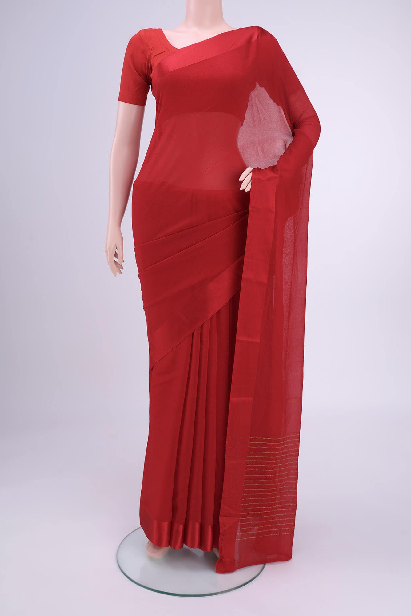 Deep Red Dual Tone Mysore Chiffon Saree