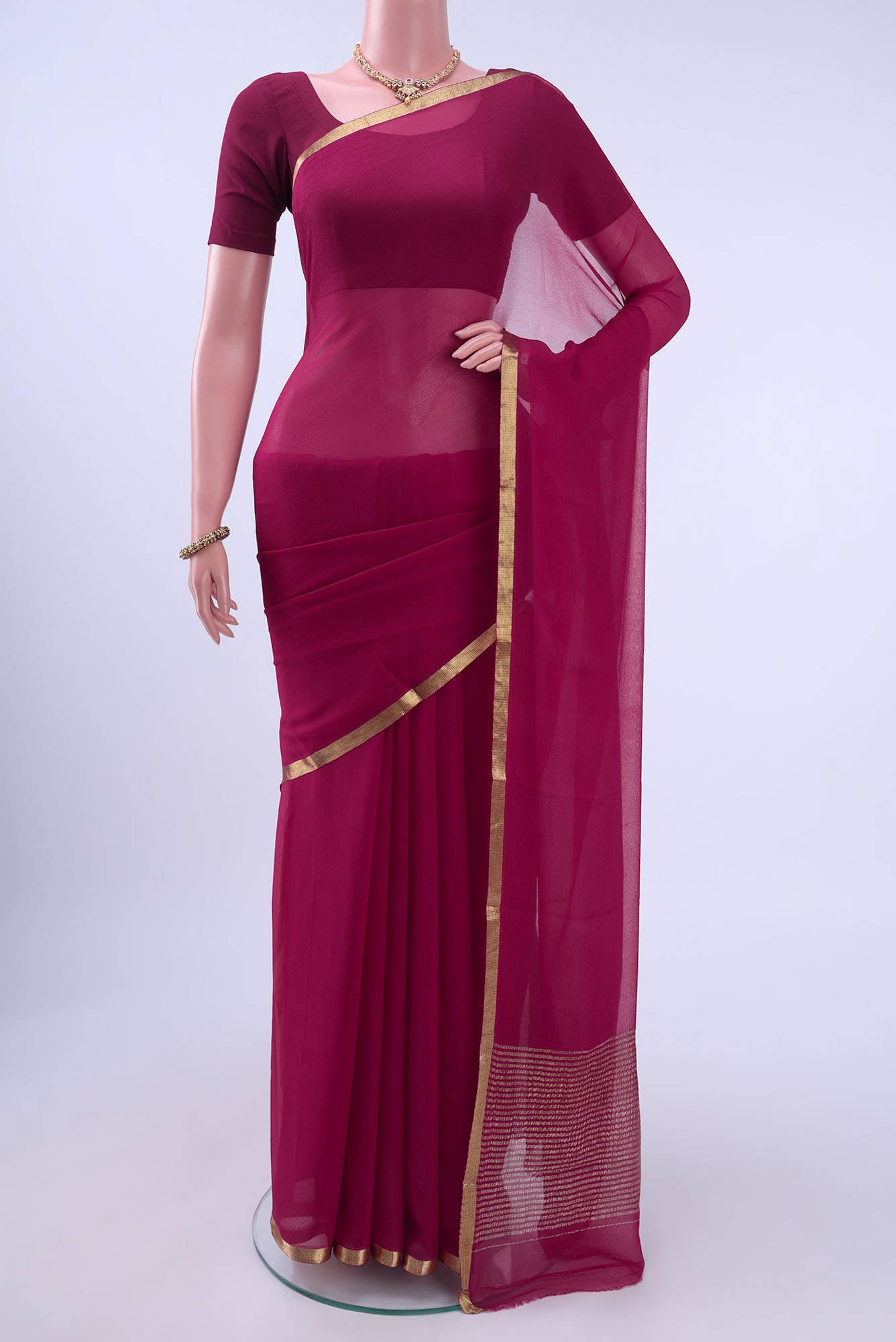 Dark Pink Mysore Chiffon Saree