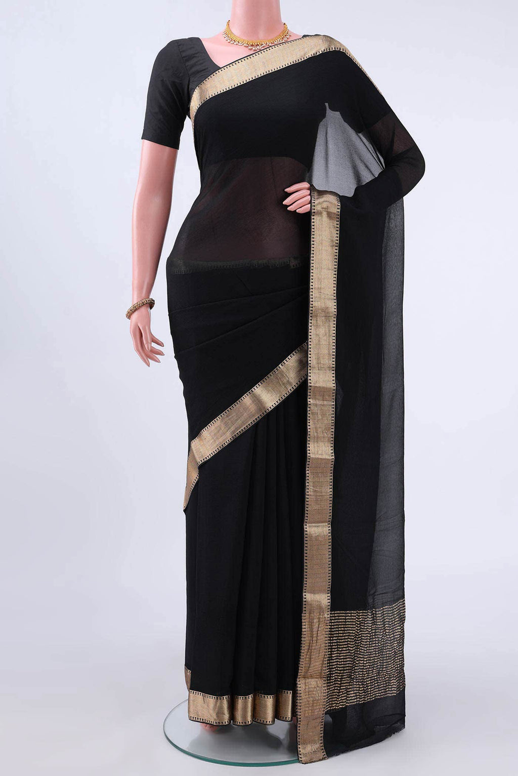 Black Mysore Chiffon Saree