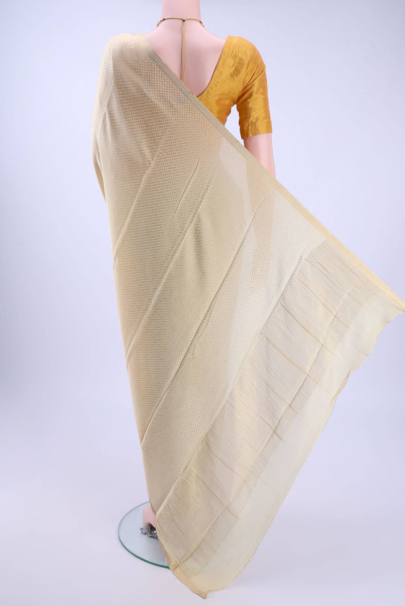 Beige Mysore Crepe Saree