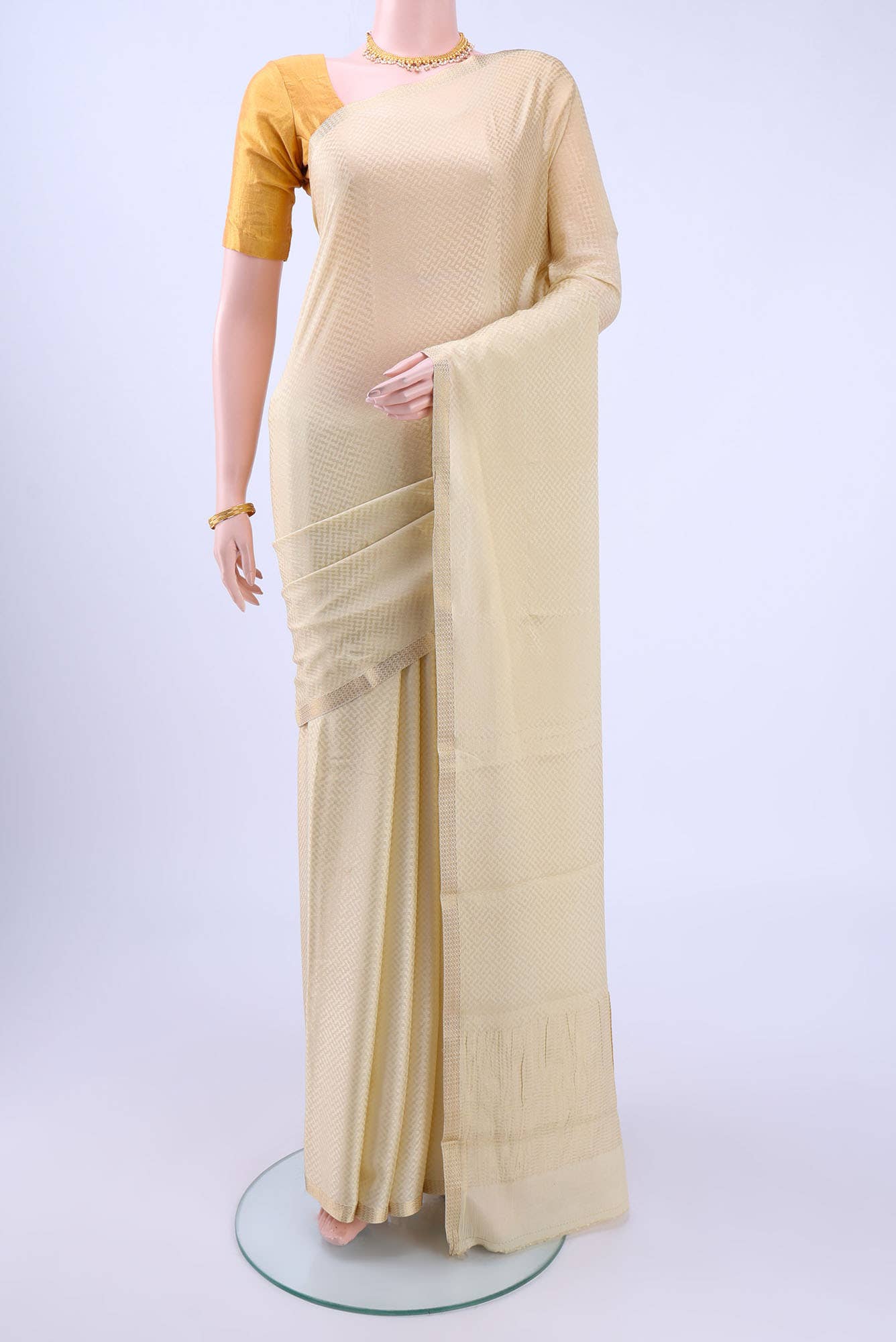Beige Mysore Crepe Saree