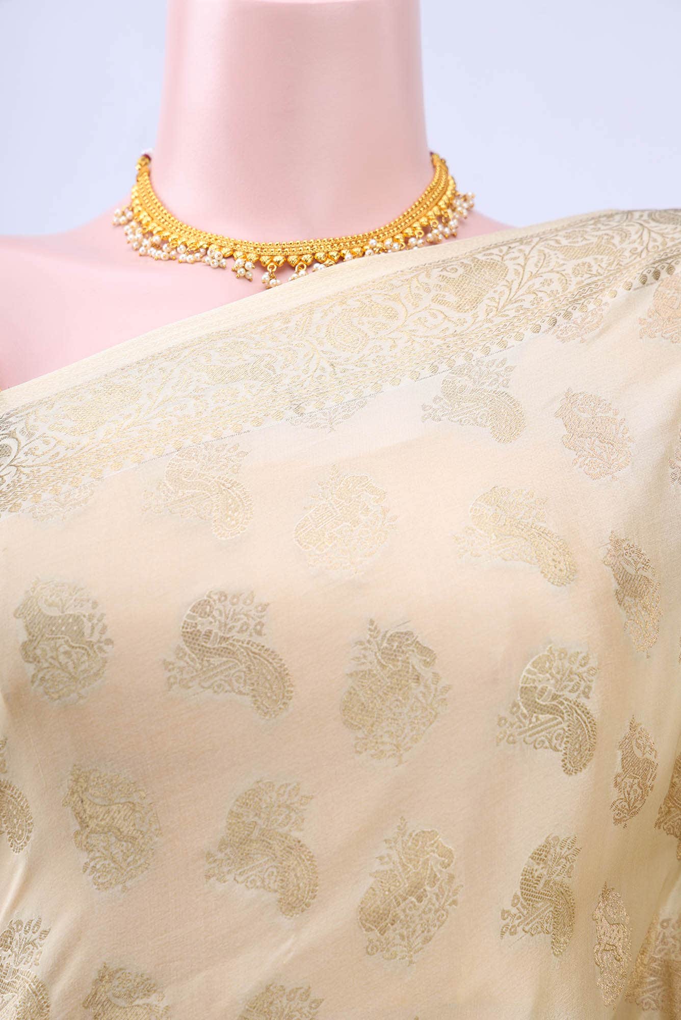 Beige Mysore Crepe Saree