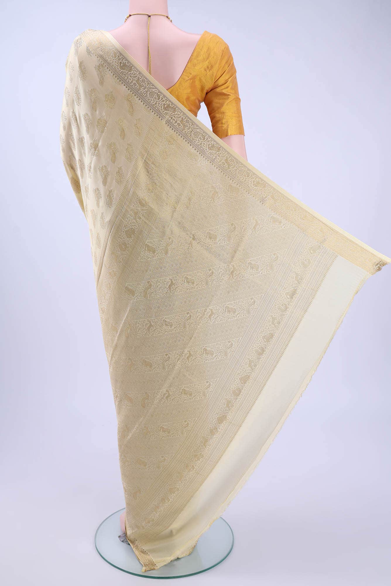 Beige Mysore Crepe Saree