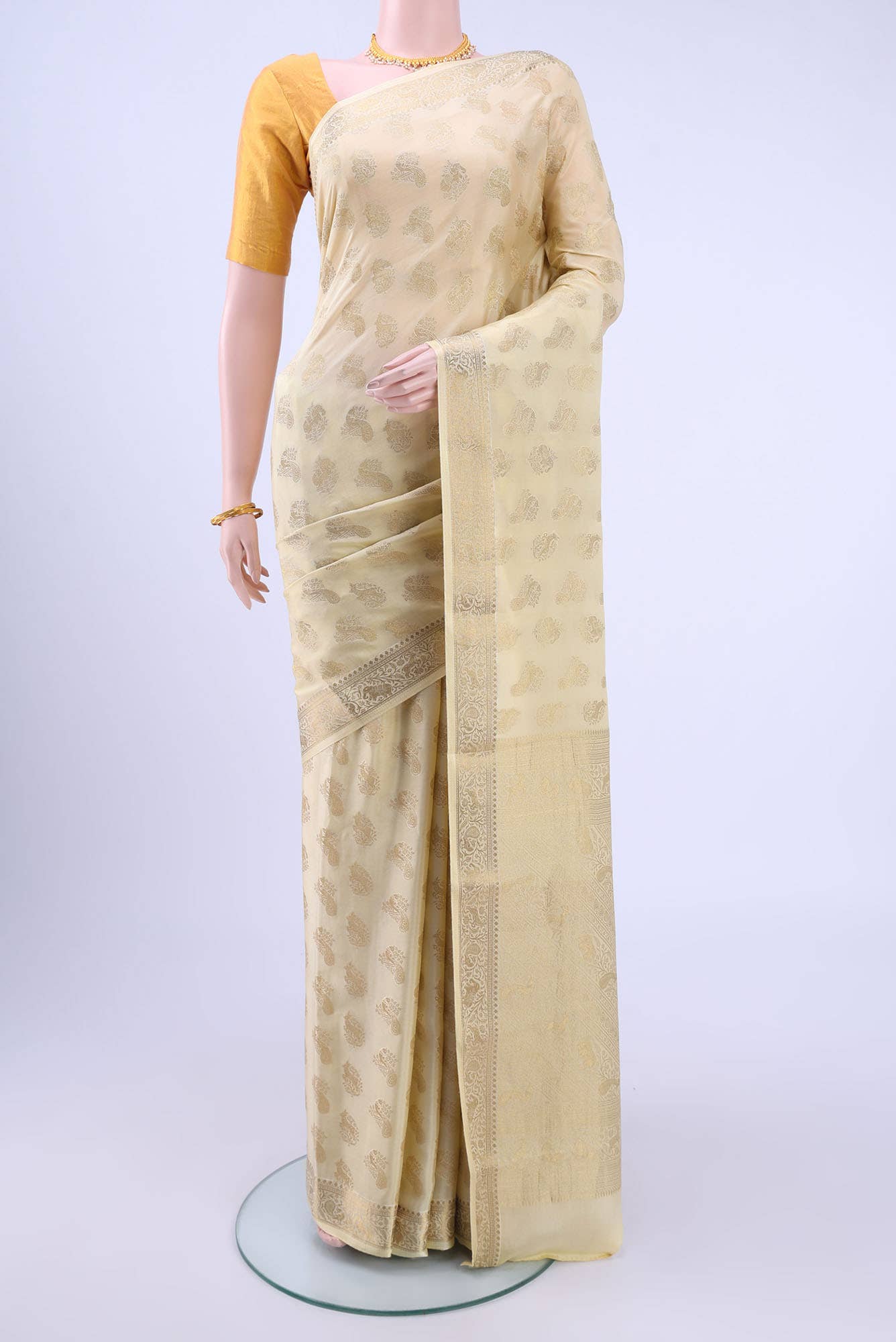 Beige Mysore Crepe Saree