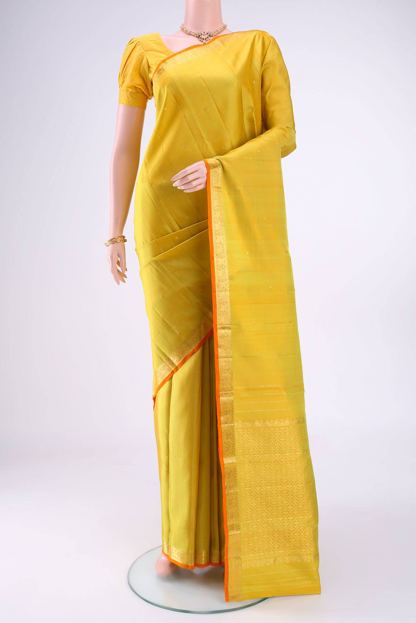 Acid Green Kanchipuram Silk Saree