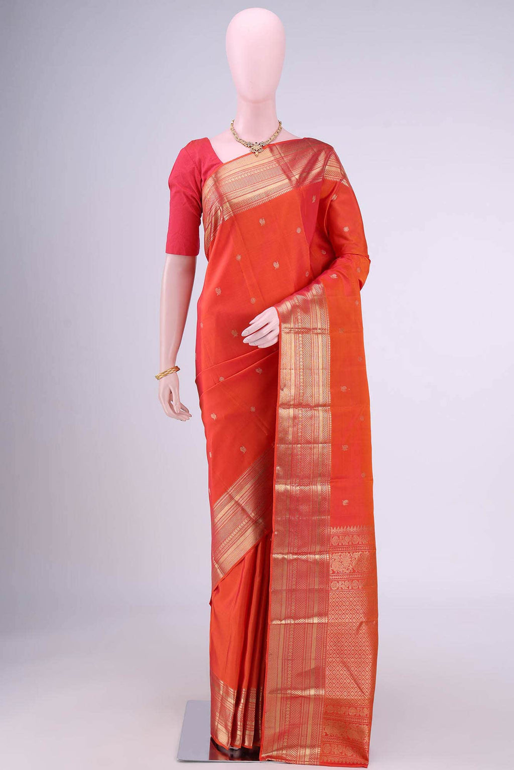 Brick Orange Kanchipuram Saree
