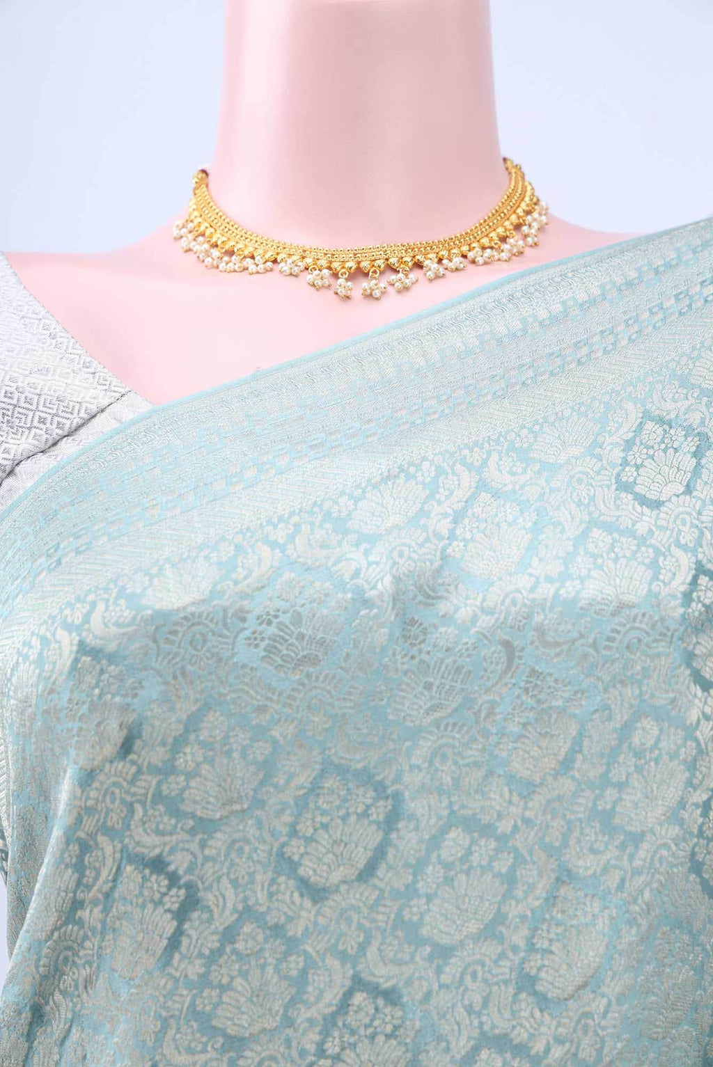 Blue Grey Mysore Crepe Saree