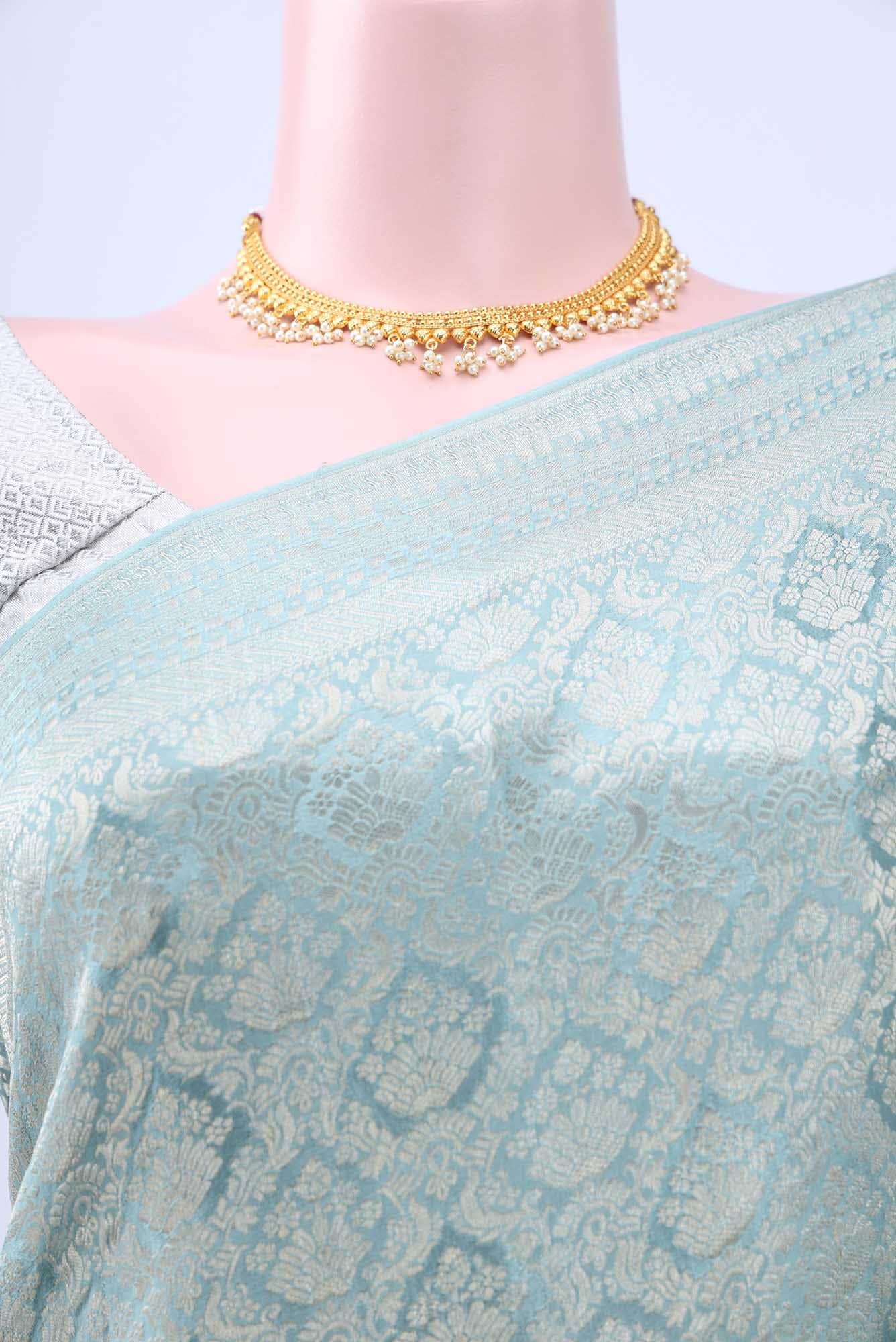 Blue Grey Mysore Crepe Saree