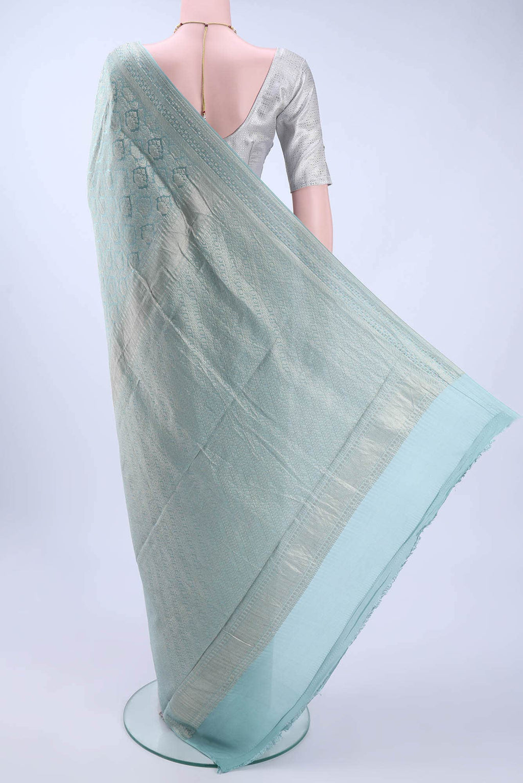 Blue Grey Mysore Crepe Saree