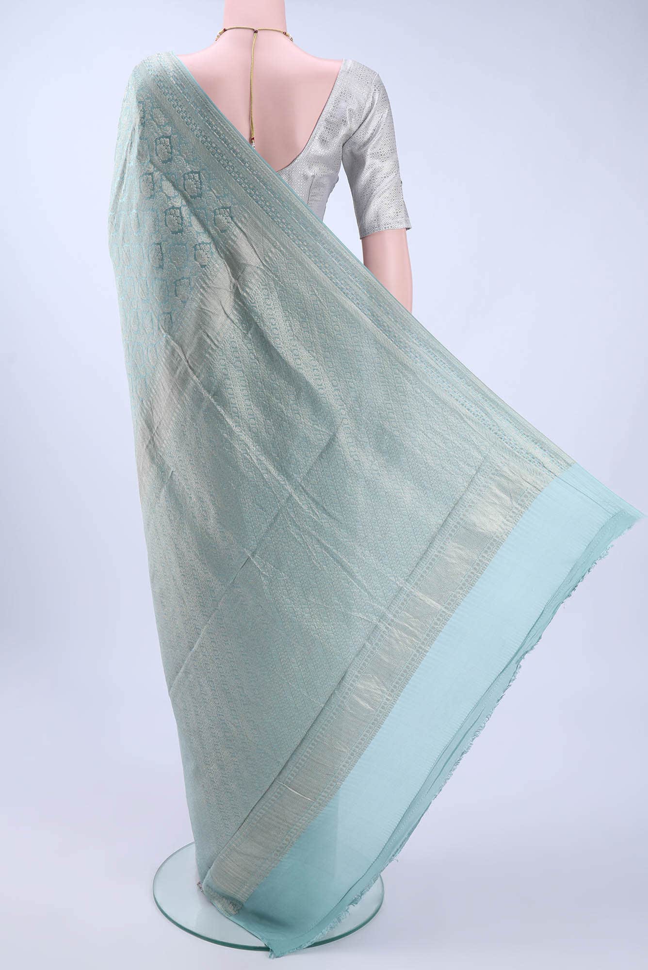 Blue Grey Mysore Crepe Saree