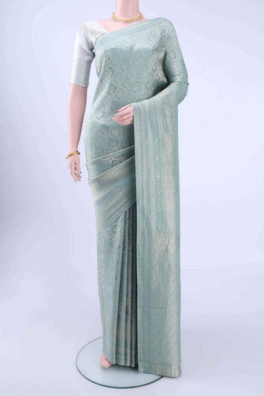 Blue Grey Mysore Crepe Saree