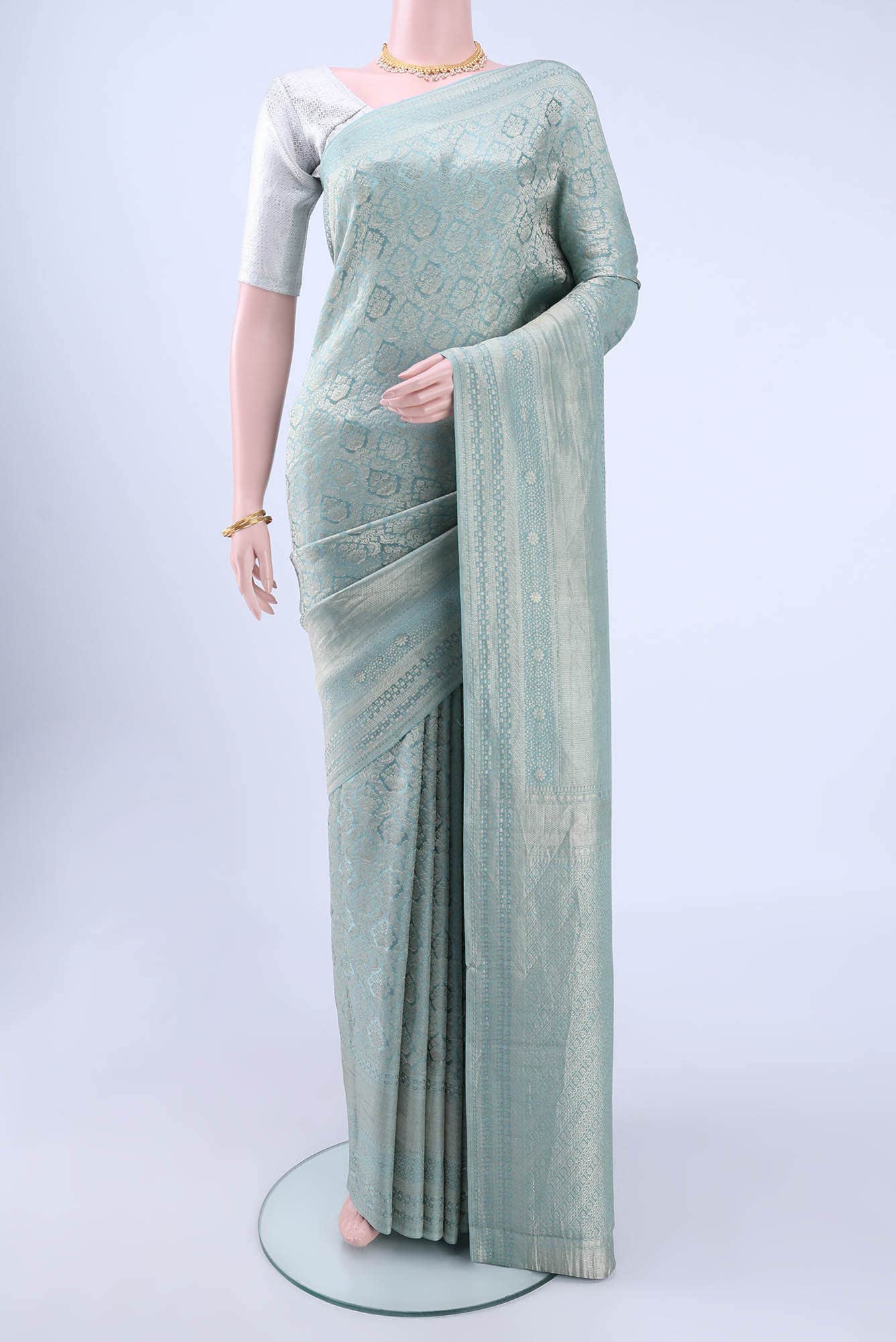 Blue Grey Mysore Crepe Saree