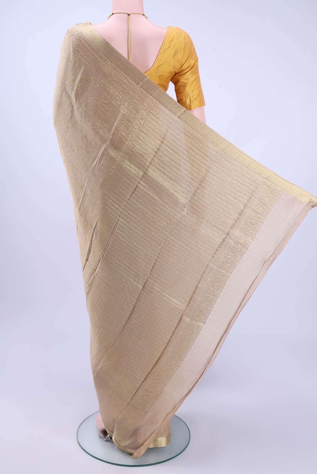 Beige Mysore Crepe Saree