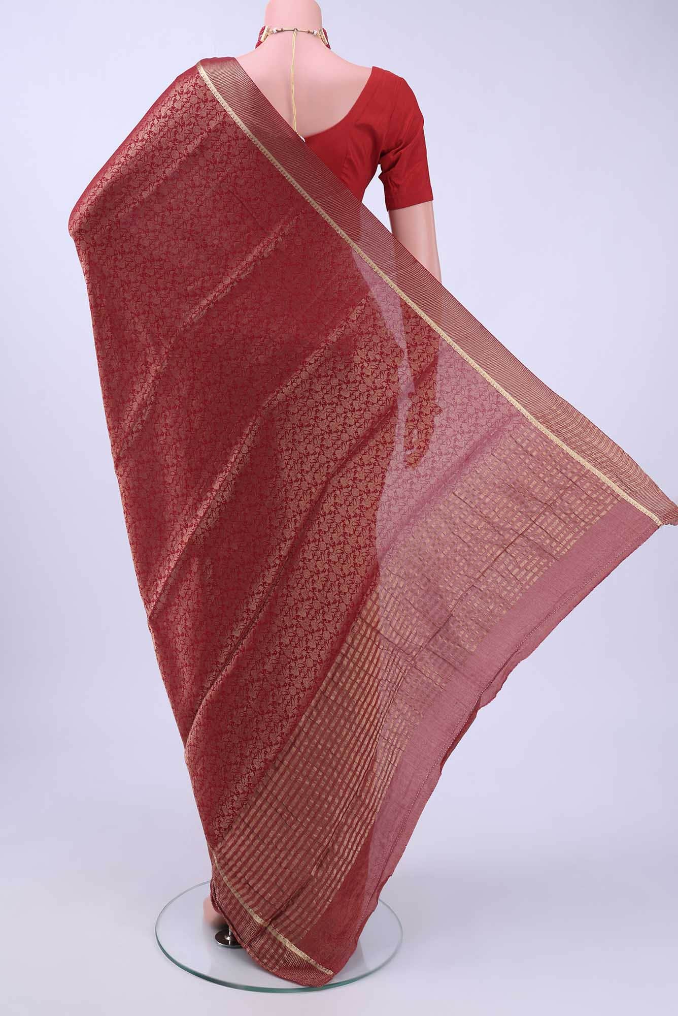 Maroon Mysore Crepe Saree