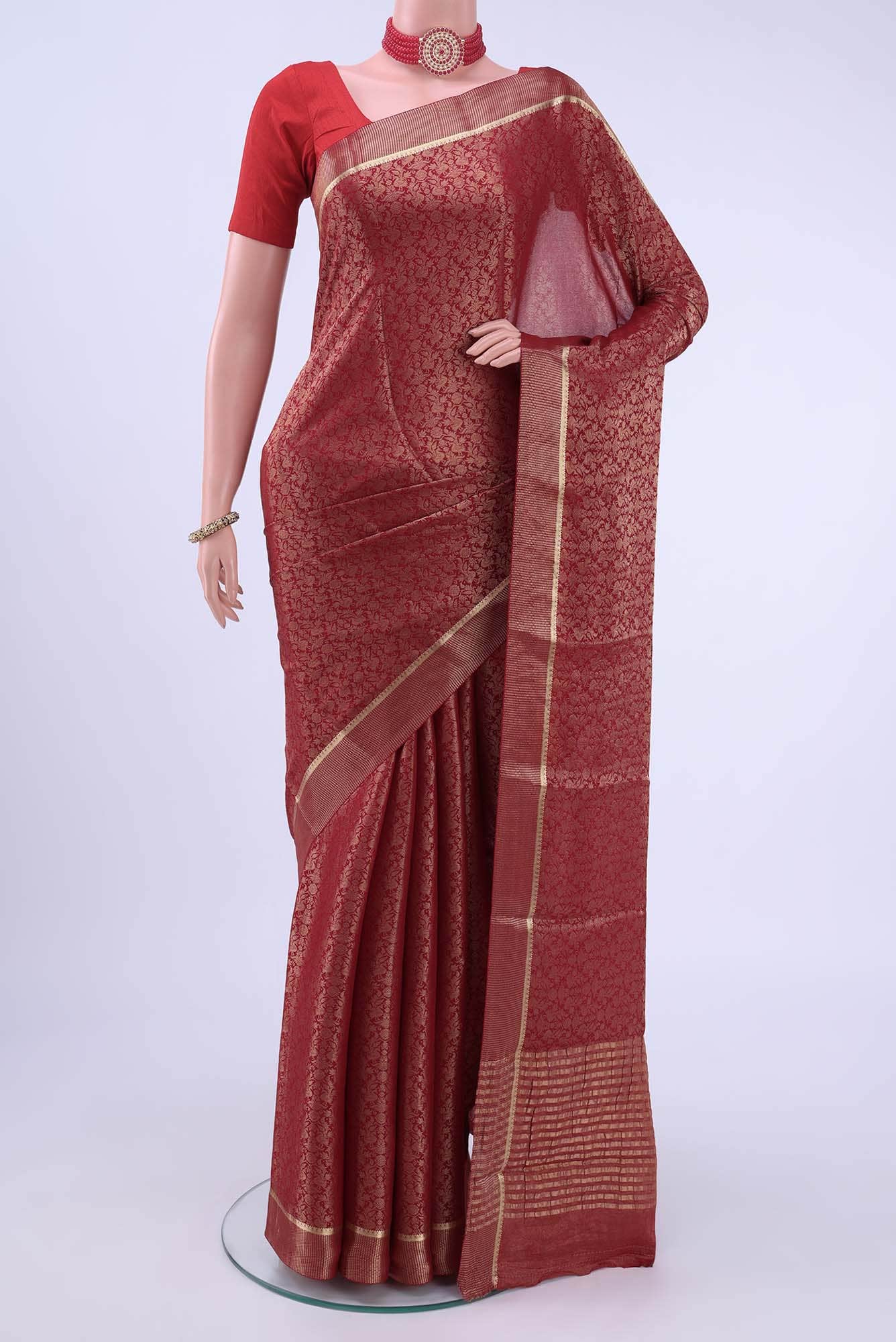 Maroon Mysore Crepe Saree