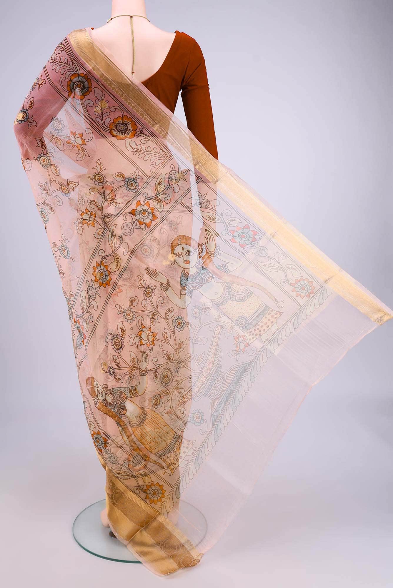 Peach Organza Silk Saree