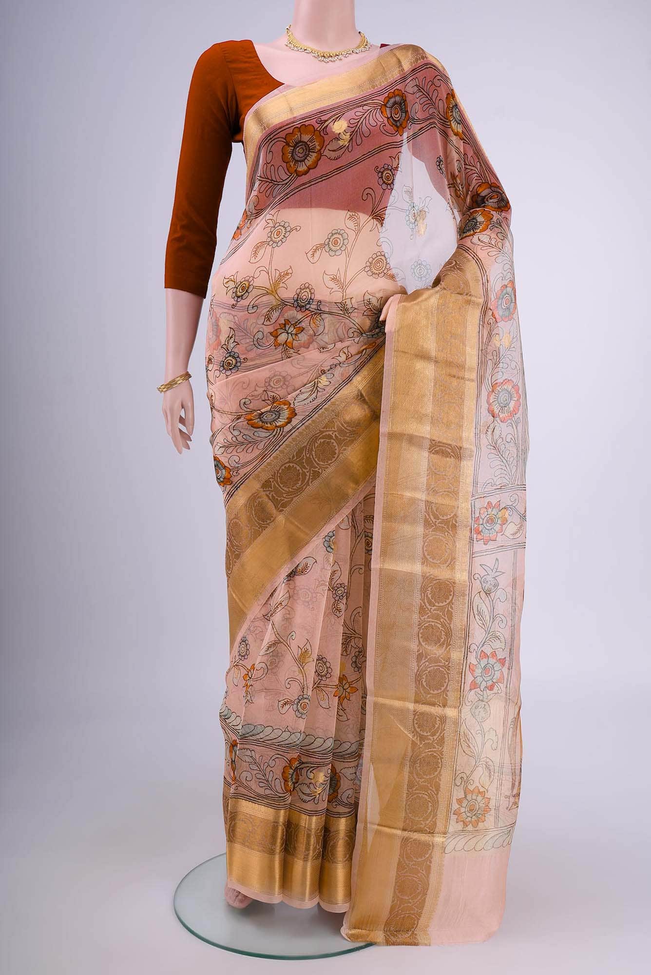 Peach Organza Silk Saree