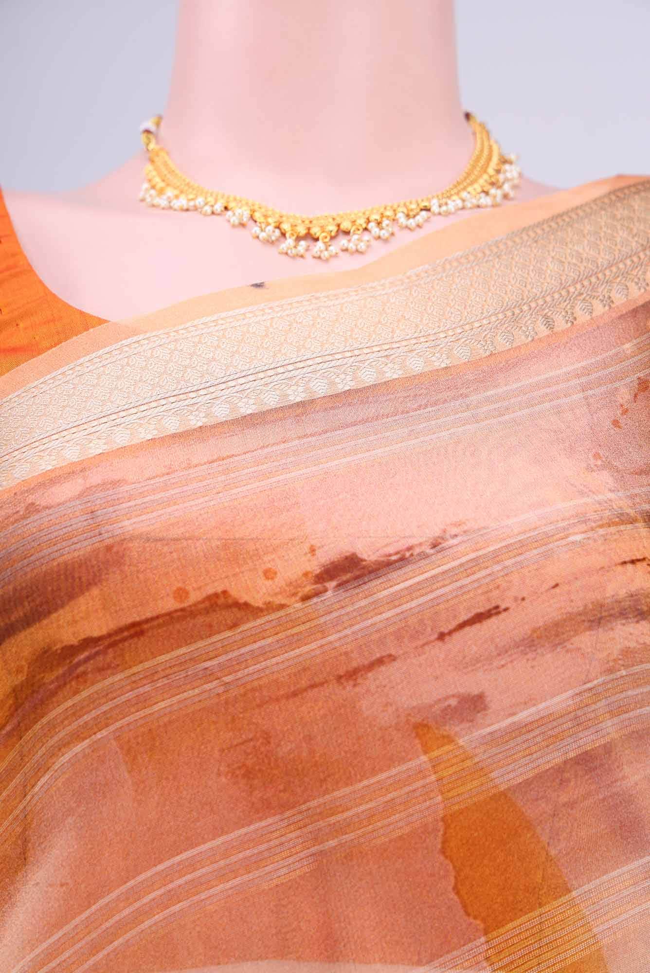 Peach Organza Silk Saree