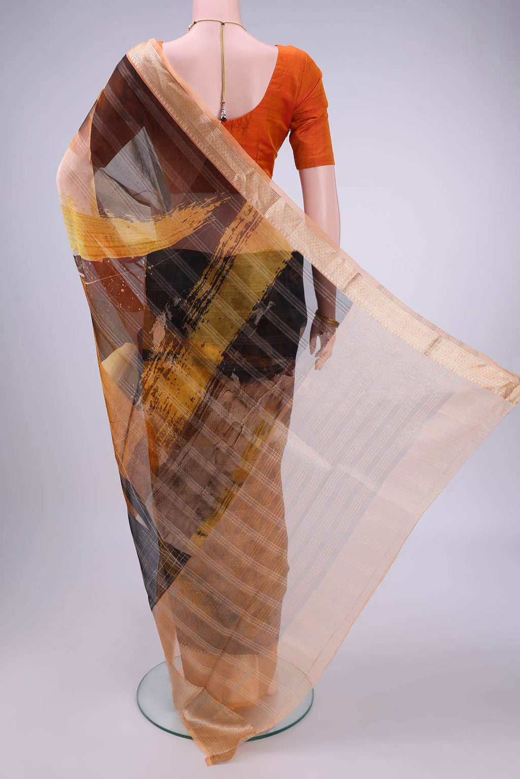 Peach Organza Silk Saree