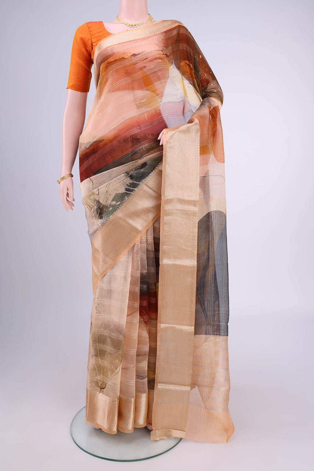 Peach Organza Silk Saree