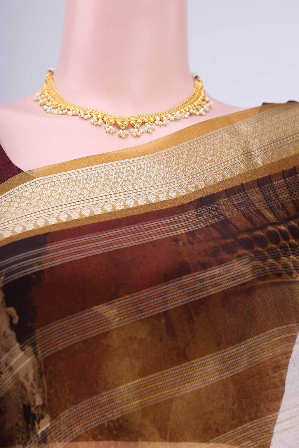 Brown Organza Silk Saree